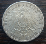 (A751) MONEDA DIN ARGINT GERMANIA, PRUSIA - 3 MARK 1908, LIT. A, WILHELM II