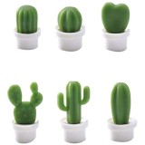 Set 6 Magneti de Frigider, Cyrax, Model Cactusi in Ghiveci, din ABS si Magnet, Verde/Alb