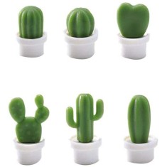 Set 6 Magneti de Frigider, Cyrax, Model Cactusi in Ghiveci, din ABS si Magnet, Verde/Alb foto