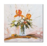 Tablou vaza cu flori pictat manual, Puritate, 60x60cm ulei pe panza, Valentin Pop