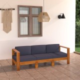 VidaXL Canapea de grădină cu perne gri &icirc;nchis, 3 locuri, lemn acacia 3057946