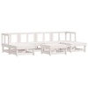 Set mobilier de gradina, 7 piese, alb, lemn masiv de pin