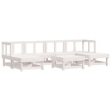 Set mobilier de gradina, 7 piese, alb, lemn masiv de pin