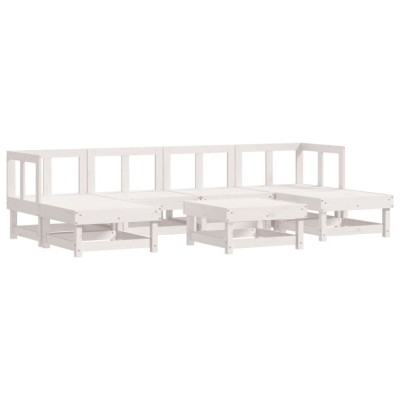 Set mobilier de gradina, 7 piese, alb, lemn masiv de pin foto