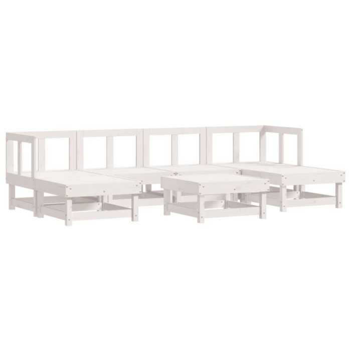 Set mobilier de gradina, 7 piese, alb, lemn masiv de pin