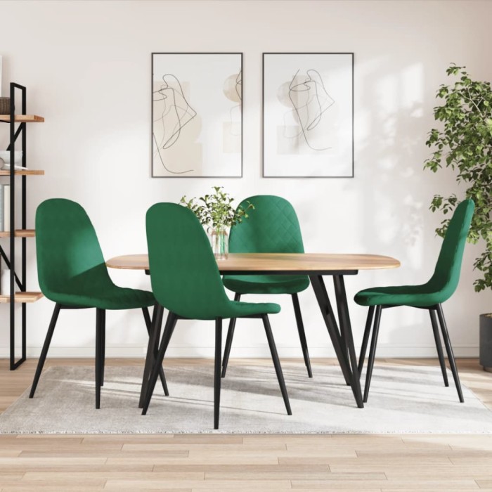 vidaXL Scaune de bucătărie, 4 buc., verde &icirc;nchis, catifea 325659