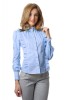 Camasa Dama Bleu Office cu Volanase T&#039;esha, Guler Rusesc, Maneca Lunga cu Manseta Lata, Bumbac Elastic