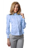 Camasa Dama Office Bleu Volanase Guler Rusesc T&#039;esha Bumbac Elastan Maneci Lungi Fabricat in Romania