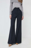 Weekend Max Mara pantaloni de l&acirc;nă culoarea bleumarin, evazați, high waist 2415130000000