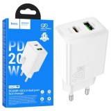 Incarcator Retea Hoco N69, PD20W, QC3.0, USB-C + USB, Fast Charge, Compact, Alb