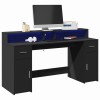 Birou Gaming vidaXL LED Negru 160cm Lemn Prelucrat | Birou PC Gamer cu Spatii Stocare si Iluminare RGB