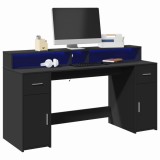 VidaXL Birou cu lumini LED, negru, 160x55x91 cm, lemn prelucrat