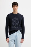 United Colors of Benetton pulover de bumbac culoarea bleumarin, light, 10C1K10AI