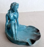 Mica Sirena - scrumiera ceramica smaltuita, artizanat vintage anii 70, semnata