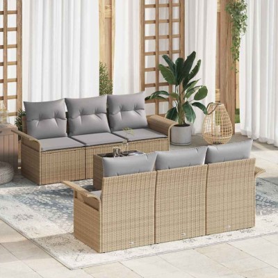 vidaXL Set de canapele pentru grădină 7 pcs Bej, Gri 55 x 55 x 37 cm foto