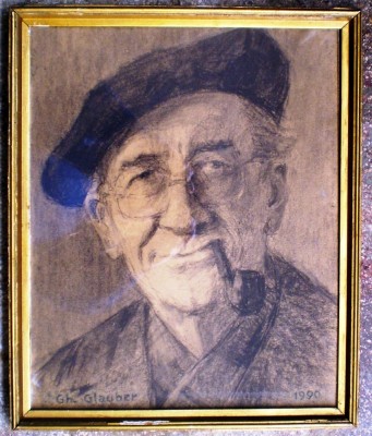 T.085 TABLOU DESEN CARBUNE PORTRET SEMNAT GHEORGHE GLAUBER 1990 foto