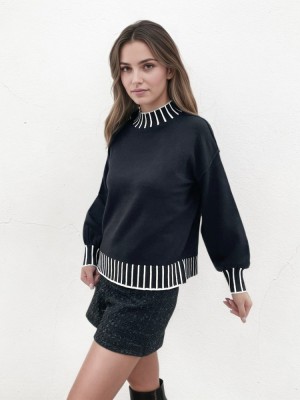 Pulover negru cu maneci usor bufante Z-101 M9 foto