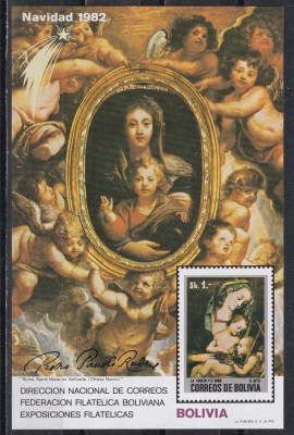 Bolivia 1982 - Crăciun- Picturi de Peter Paul Rubens,Colita NDT,Cota 60 Euro,MNH foto