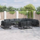 vidaXL Set de canapele pentru grădină cu pernă 12 pcs Negru Aluminiu
