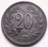 S1. AUSTRIA 20 HELLER 1917, 3.5 g, EROARE PE CAMPUL 20 SUPRAIMPRIMATI ZIMTII **, Europa