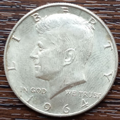 (A1011) MONEDA DIN ARGINT SUA - HALF DOLLAR 1964, KENNEDY, PURITATE ARGINT 900