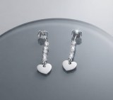 Cumpara ieftin Cercei Lungi din Argint 925 cu Inimioare E i Linie de Zirconiu , Model Romantic, 2 cm