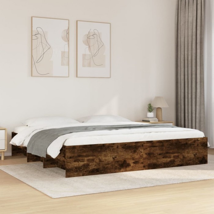 Cadru pat fără saltea Stejar afumat 200x200 cm Lemn prelucrat