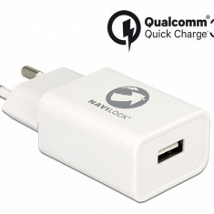 Incarcator priza cu 1 x USB Qualcomm Quick/Fast Charge 3.0 (incarcare rapida) Alb, Navilock 62969