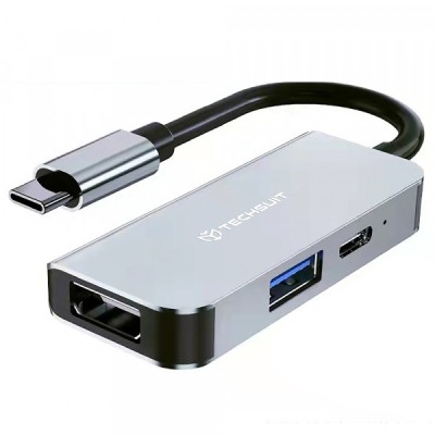 Hub USB-C Techsuit H4 TurboChargeX, 3in1, Gri foto
