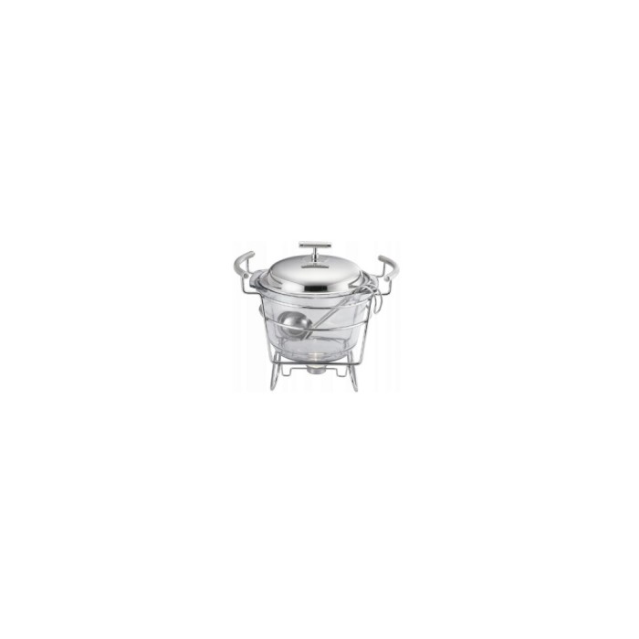 Vas termorezistent, capac inox, cu incalzitor pentru mancare, chafing dish cu lumanare, 4L, Kinghoff