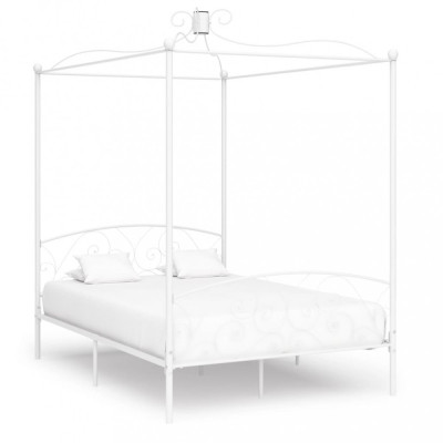 vidaXL Cadru de pat cu baldachin, alb, 120 x 200 cm, metal foto