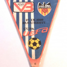 Fanion meci fotbal VICTORIA Bucuresti - CF VALENCIA (27.09.1989) fara snur