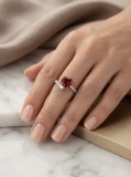 Cumpara ieftin Inel din Argint 925 Toi et Moi cu Inima Rosie si Zirconiu