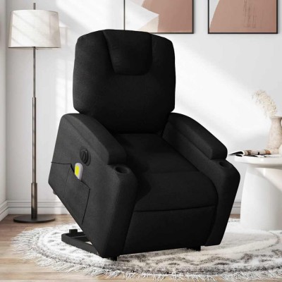 vidaXL Fotoliu electric de masaj rabatabil cu ridicare, negru, textil foto