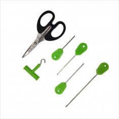 Set 6 piese pescuit, Regal Fish, crosete, burghiu, foarfeca, knot puller, verde