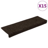 Cumpara ieftin Covorase autoadezive pentru scari, 15 buc., 65x21x4 cm, maro inchis, cu margini dreptunghiulare