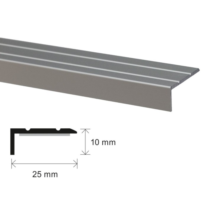 Profil aluminiu pentru treapta, SET S46, autoadeziv, argintiu, 25 x 10 x 100 mm