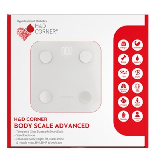 C&acirc;ntar corporal H&amp;D Corner Advanced (1 buc.) - C&acirc;ntar inteligent alb cu lipometru și Bluetooth