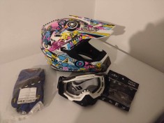Set casca enduro+Ochelari+Manusi+Cagula marimea L(59-60cm) foto