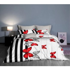 Lenjerie de pat pentru o persoana cu husa de perna dreptunghiulara, Lawan, bumbac mercerizat, multicolor