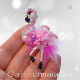 Brosa flamingo roz 3D handmade brosa roz, accesorii femei