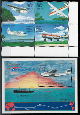 Palau 1985 Mi 92/95 + bl 1 MNH - 50 de ani de posta aeriana peste Pacific foto