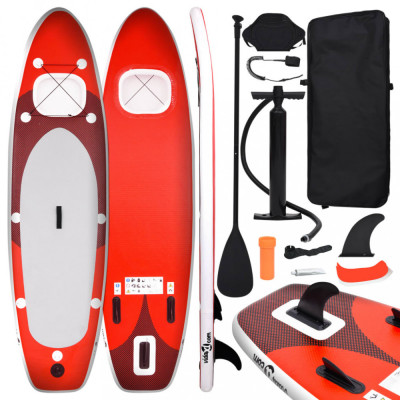 vidaXL Set placă paddleboarding gonflabilă, roşu, 300x76x10 cm foto