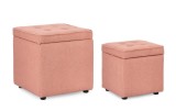 Cumpara ieftin Set 2 tabureti textil roz blush Derrick 35x35x35 cm; 45x45x45 cm