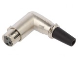 Mufă XLR 3 PIN Mamă 90&deg; pe Cablu Lipire Argint, CLIFF