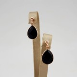 Cumpara ieftin Cercei argint 925 placat aur roz, agat negru fatetat, lacrima 2.6cm, Made in Italy