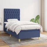 VidaXL Pat box spring cu saltea, albastru, 100x200 cm, textil