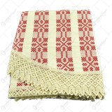 Fata de masa artizanat oval din bumbac 160&times;120 CM Crem/Rosu