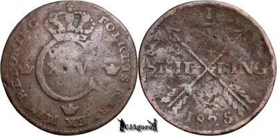 1825, &amp;frac14; Skilling - Carl al XIV-lea Johan - Regatul Suediei - KM# 595 foto