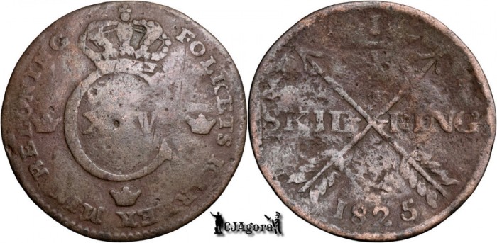 1825, &frac14; Skilling - Carl al XIV-lea Johan - Regatul Suediei - KM# 595